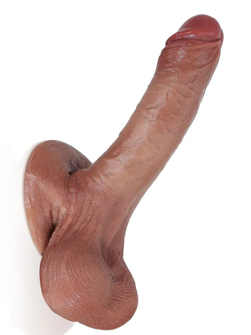 24,5 cm Brun Realistisk Dildo med Rörliga Testiklar och Naturtrogen Hud