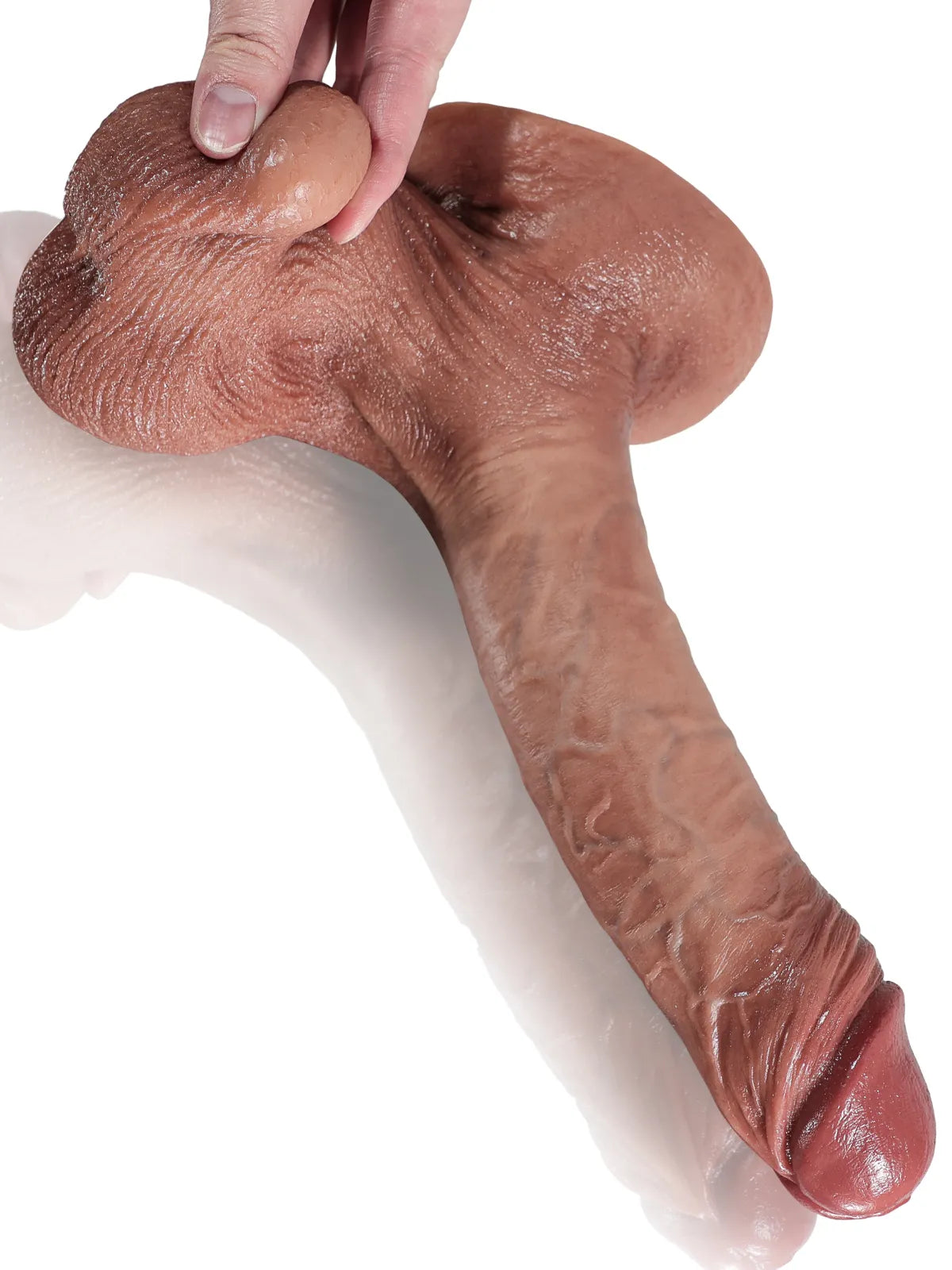 24,5 cm Brun Realistisk Dildo med Rörliga Testiklar och Naturtrogen Hud