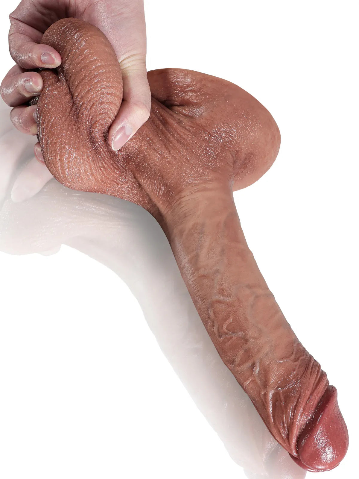 24,5 cm Brun Realistisk Dildo med Rörliga Testiklar och Naturtrogen Hud