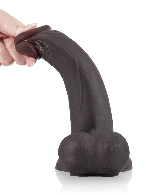 24 cm Glidande Hud Black Realistisk Dildo