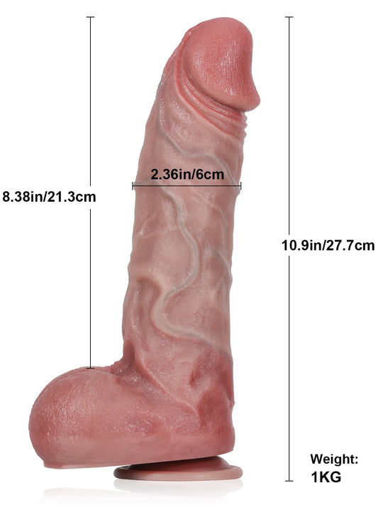 27,7 cm Tjock Real-Skin Dildo med 7 Stötlägen & 3 Vibrationslägen
