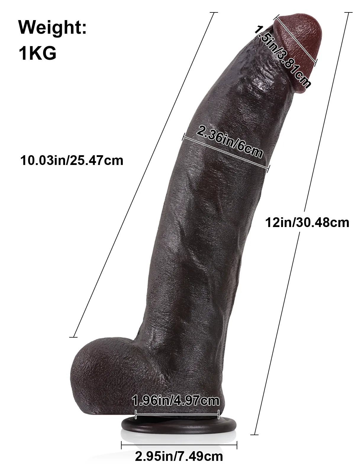 30,5 cm Stor Realistisk Mjuk Svart Dildo med Böjbar Metallkärna