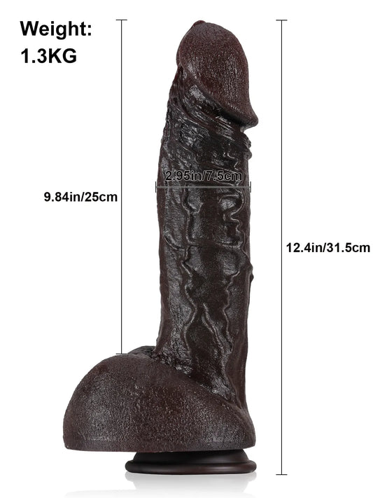 31,5 cm Stor Realistisk Svart Dildo med Veckad Textur & Böjbar Metallkärna