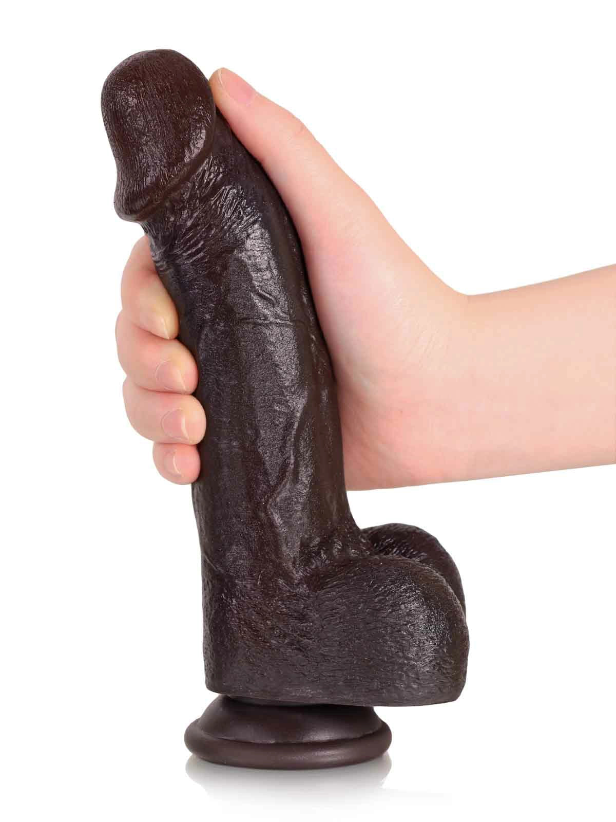 21,5 cm Böjd G-punkts Dildo i Svart | Metallkärna & Skulpterad Ryggrad