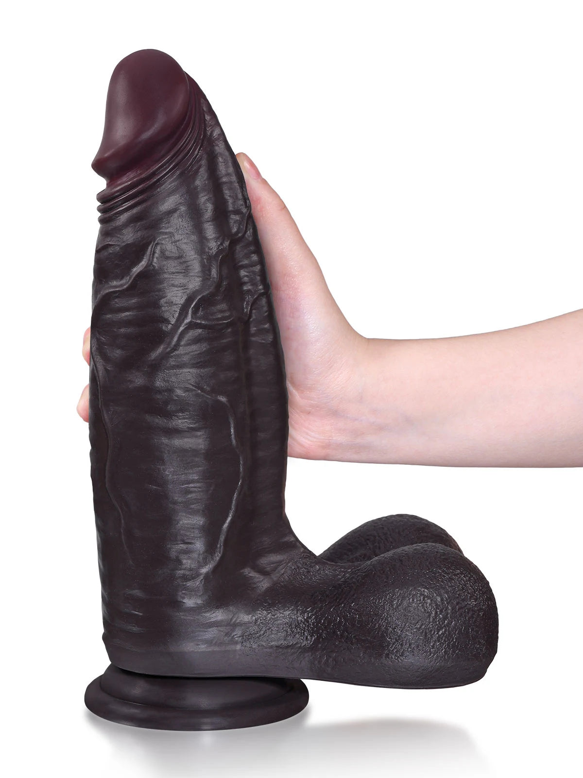 Hugo: 29,2 cm Grov Svart Dildo med 23 cm Insättbart och Hudtextur