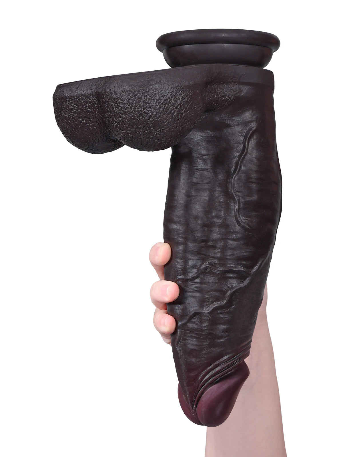 Hugo: 29,2 cm Grov Svart Dildo med 23 cm Insättbart och Hudtextur