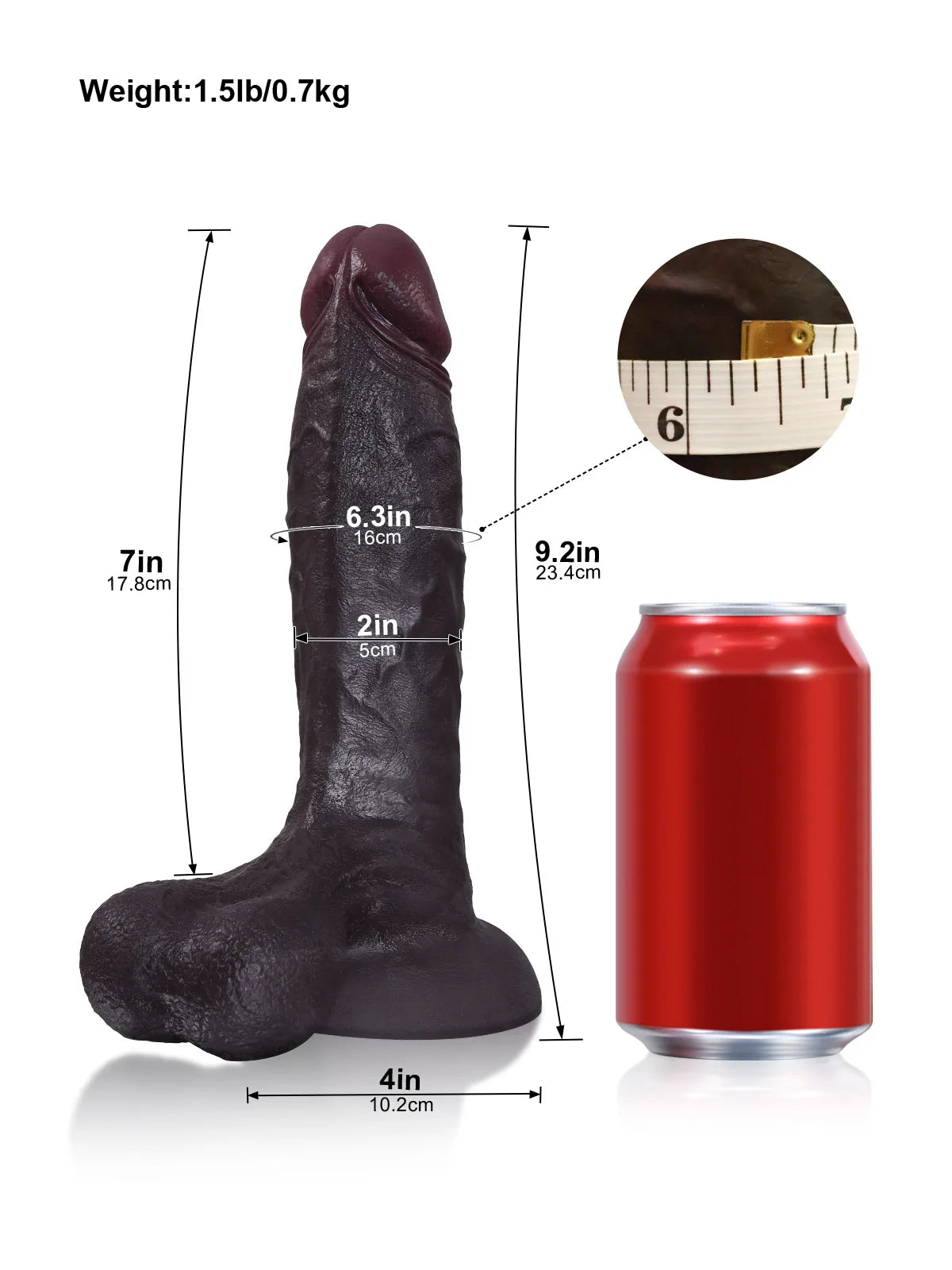 Logan: 23,4 cm Svart Dildo med Stort Ollon och Svängande Testiklar