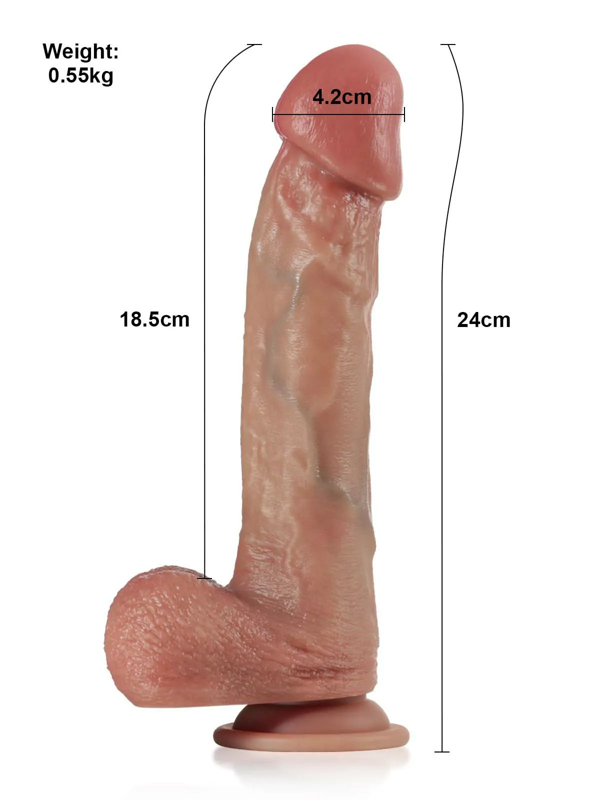 24 cm Dildo med Stöt, Vibration & Värme - Med Svullet Ollon