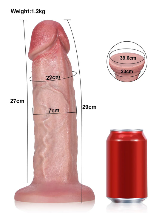 29 cm Stor Tjock Realistisk Dildo i Dubbelskiktad Silikon med Svullen Topp