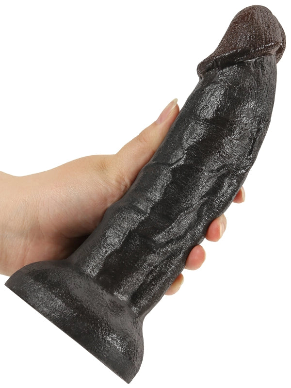 22 cm Stor Svart Dildo Stabil Bas Fyllig och Kraftfull Känsla