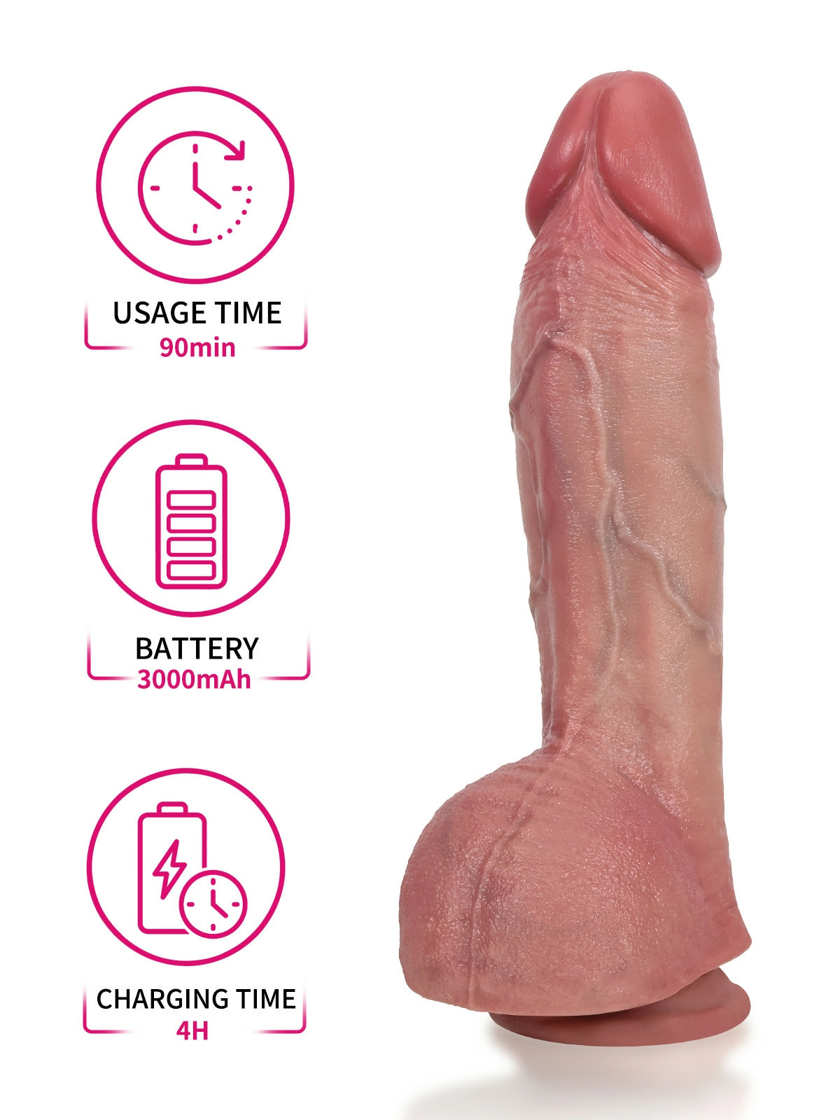 Marcus - Grov Thrusting Dildo med Uppåtriktad Kurva och Rynkiga Testiklar - 27 cm