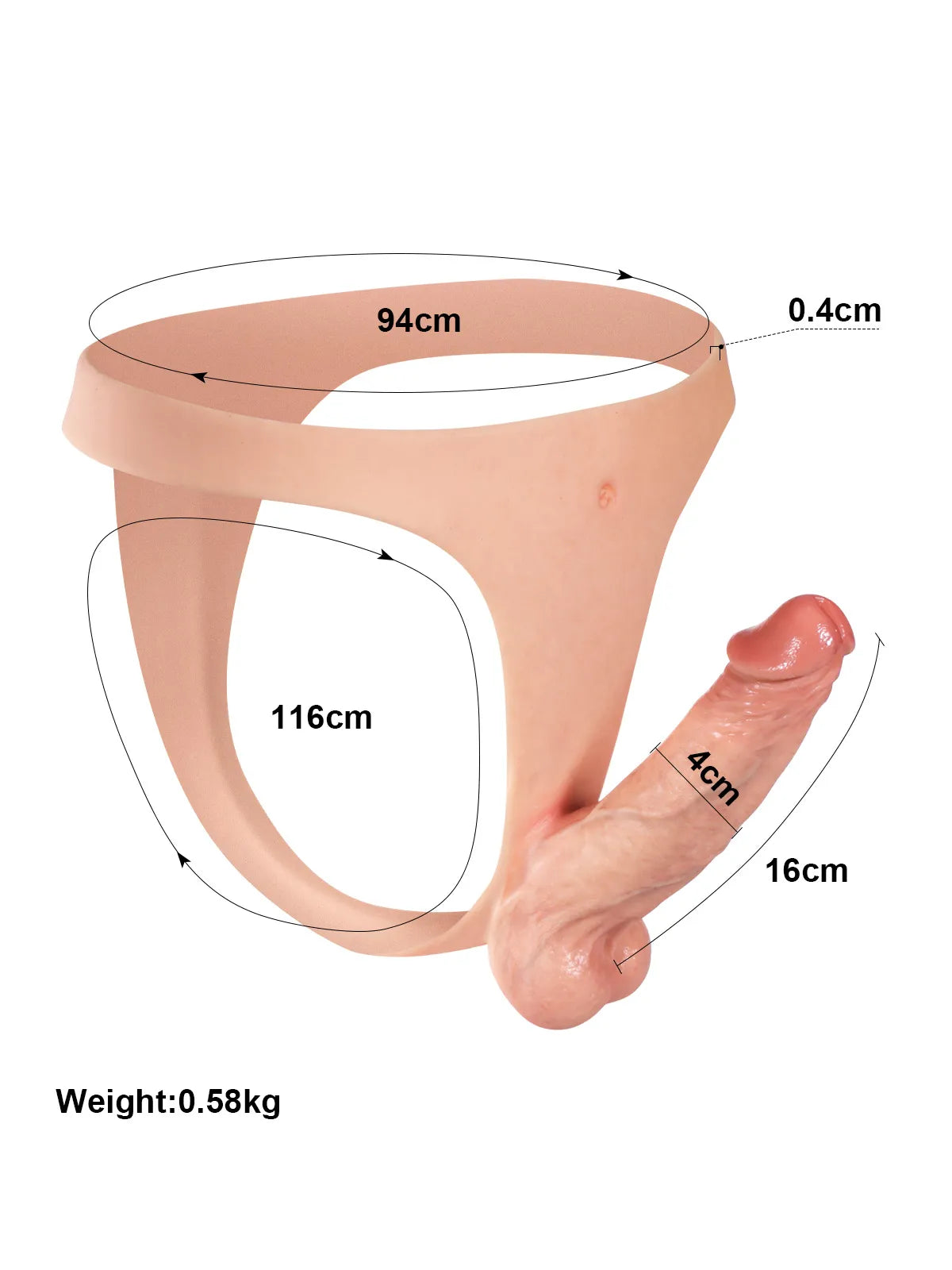 16 cm Lätt Silikon-Strap-On med Smalt Band & Realistisk Känsla