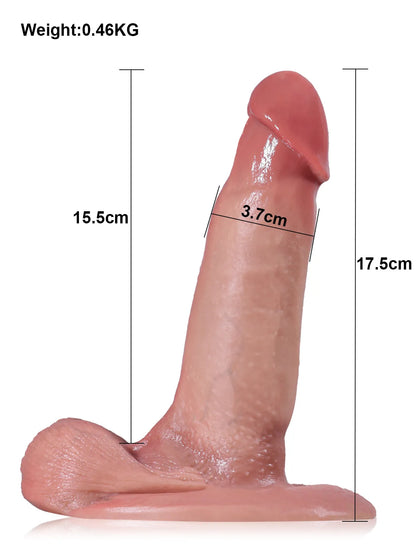 17,5 cm Realistisk Dildo med Rörlig Hud och Testiklar - Perfekt för Nybörjare