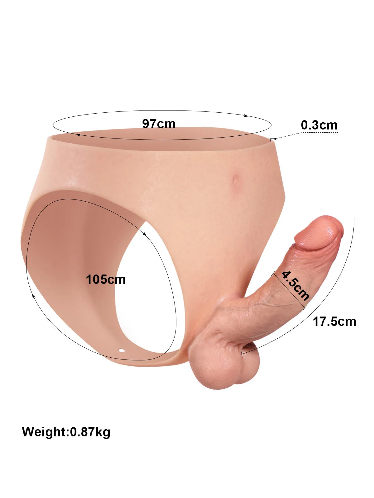 17,5 cm Bärbar Silikon-Strap-On med Mjuka Testiklar & Fast Skaft