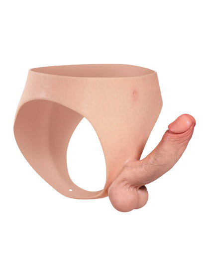 17,5 cm Bärbar Silikon-Strap-On med Mjuka Testiklar & Fast Skaft