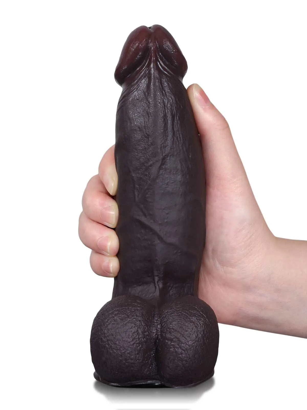 20,3 cm Naturtrogen Realistisk Svart Dildo med Glidande Hud & Sugpropp
