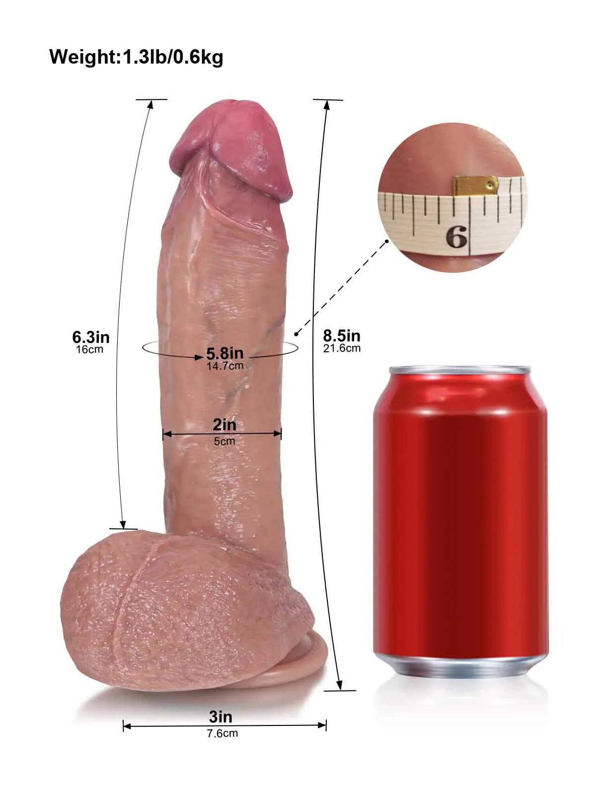 21,6 cm Realistisk Mjuk Dildo med Glidande Hud & Sugpropp