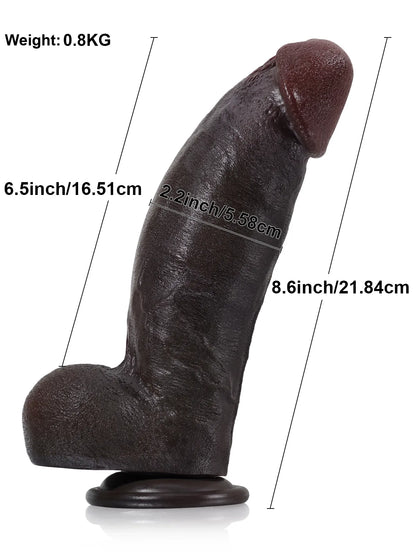 21,8 cm Tjock Kort Svart Realistisk Dildo med Detaljerad Textur