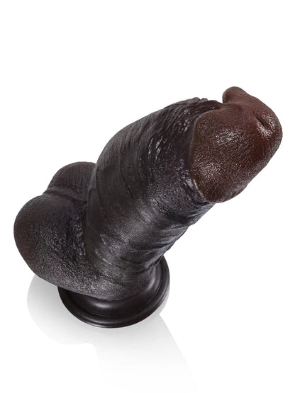 21,8 cm Tjock Kort Svart Realistisk Dildo med Detaljerad Textur