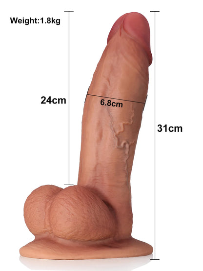 31 cm Brun Stor Dildo med Realistiska Ådriga Texturer