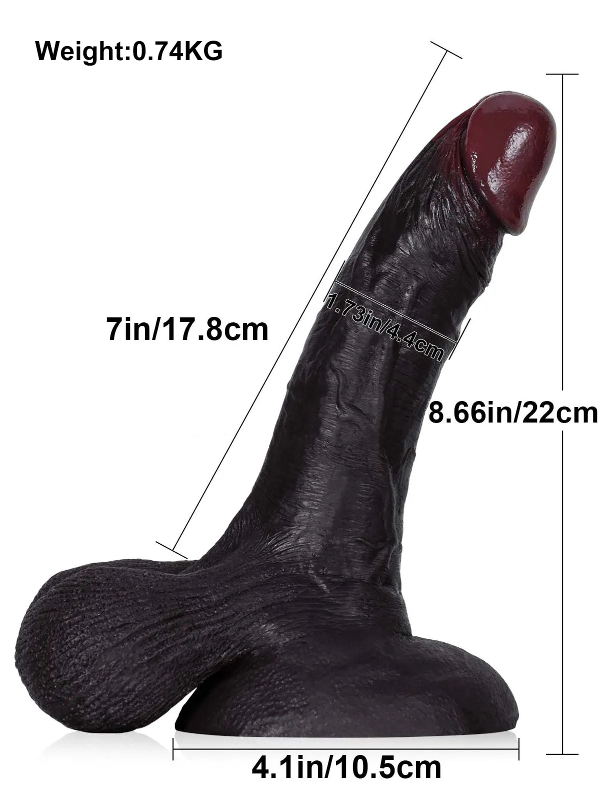 22 cm Realistisk Svart Dildo med Detaljerad Textur och Rörliga Testiklar