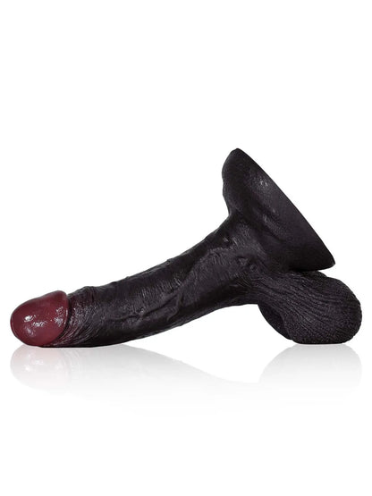 22 cm Realistisk Svart Dildo med Detaljerad Textur och Rörliga Testiklar