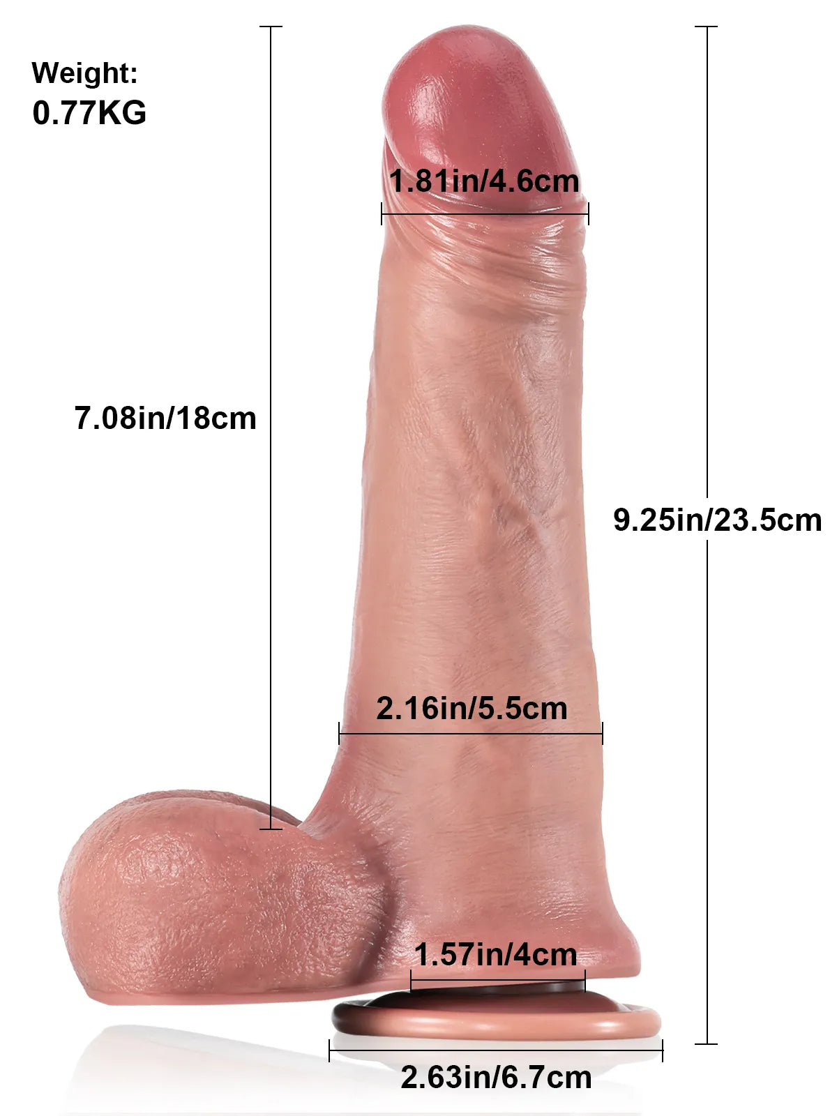 23,5 cm Realistisk Dildo med Mjuk Rörlig Hud och Glidande Testiklar