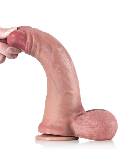 23 cm Svart Sliding Skin Dildo med Realistiska Mjuka Testiklar