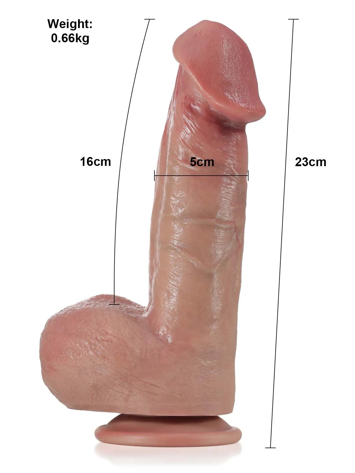 23 cm Realistisk Dildo med Mjuk Hud, Svullen Eichel, Ådrig Struktur