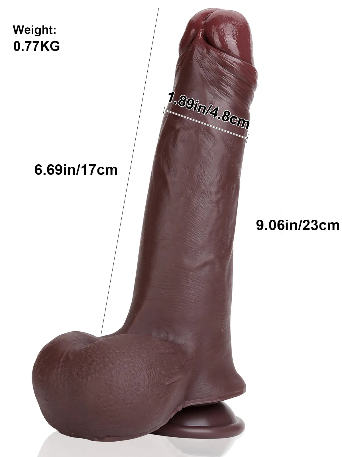 23 cm Svart Sliding Skin Dildo med Realistiska Mjuka Testiklar
