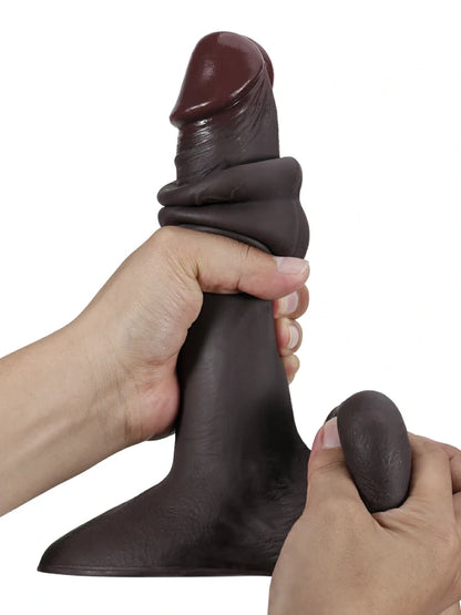 24 cm Glidande Hud Black Realistisk Dildo