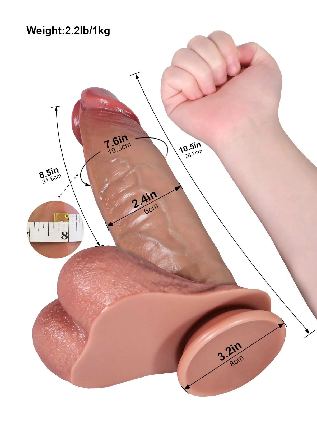 26,5 cm Stor Realistisk Dildo med Glidande Hud & Sugpropp