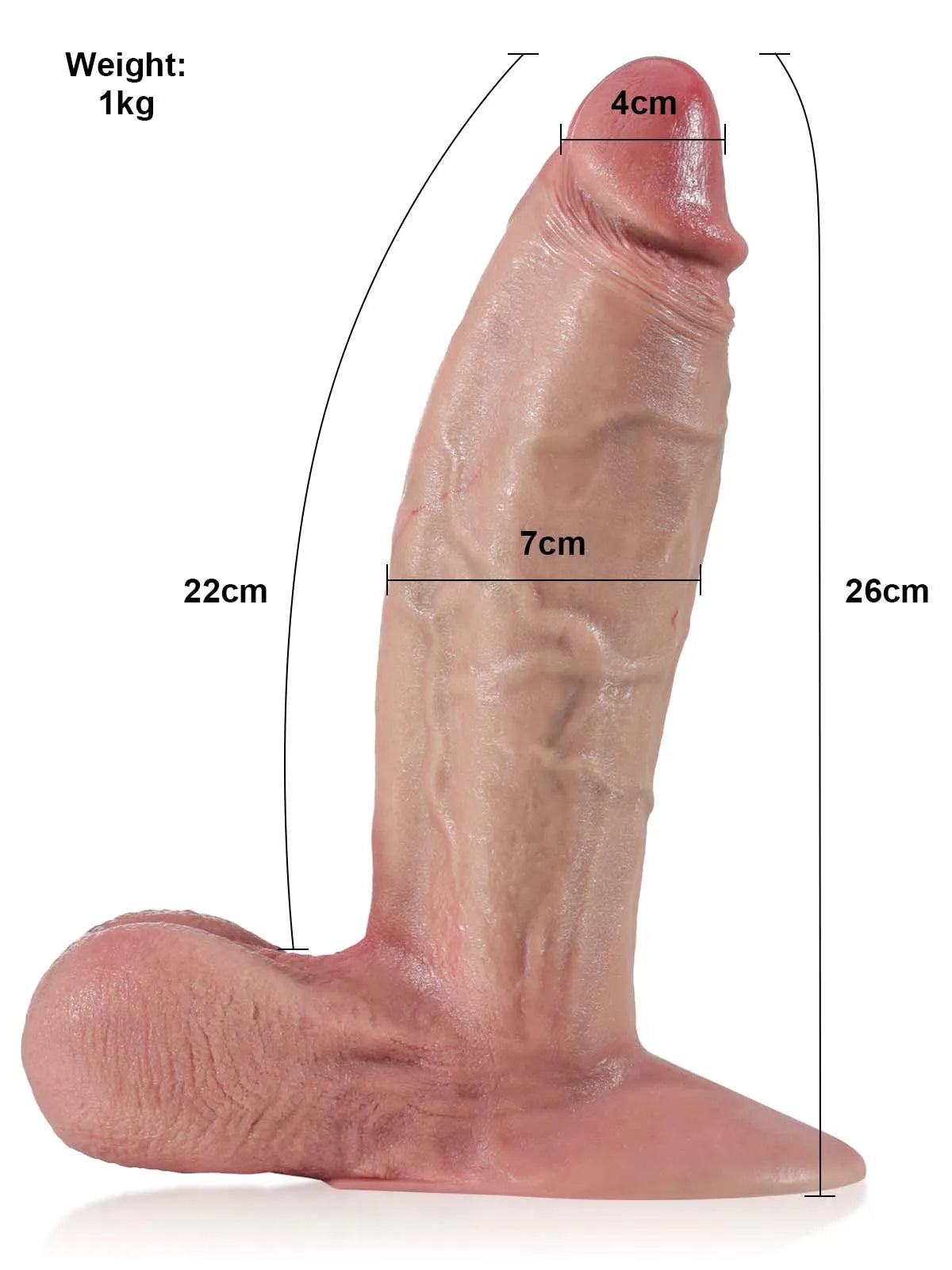26 cm Stor Tjock Realistisk Dildo med Rörliga Testiklar och Vac-U-Lock-Fäste