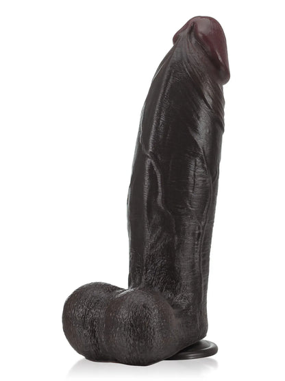 27,5 cm Stor Tjock Svart Realistisk Dildo med Detaljerad Struktur - Dual Density