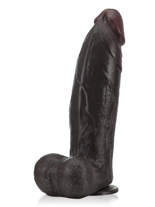 27,5 cm Stor Tjock Svart Realistisk Dildo med Detaljerad Struktur - Dual Density