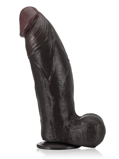 27,5 cm Stor Tjock Svart Realistisk Dildo med Detaljerad Struktur - Dual Density