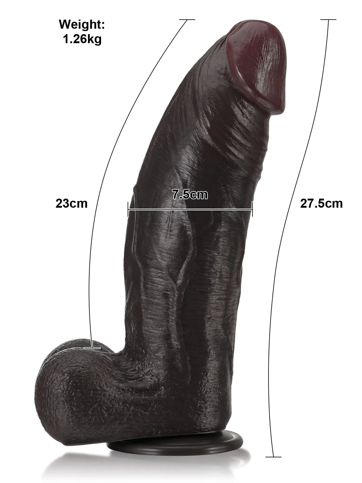 27,5 cm Stor Tjock Svart Realistisk Dildo med Detaljerad Struktur - Dual Density