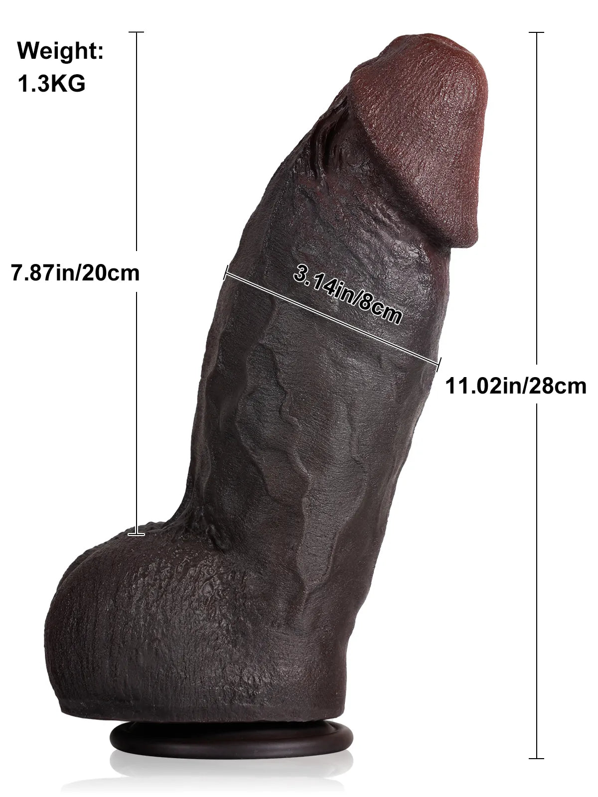 28 cm Tjock Rundad Realistisk Silikondildo med Detaljerade Ådror