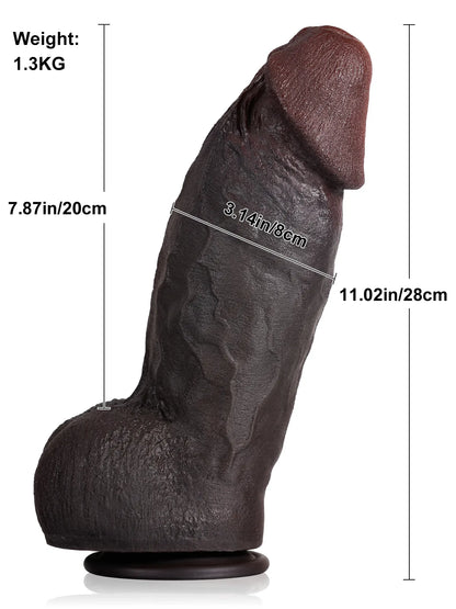28 cm Tjock Rundad Realistisk Silikondildo med Detaljerade Ådror