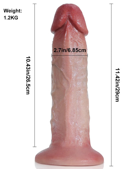 29 cm Stor Tjock Realistisk Dildo i Dubbelskiktad Silikon med Svullen Topp