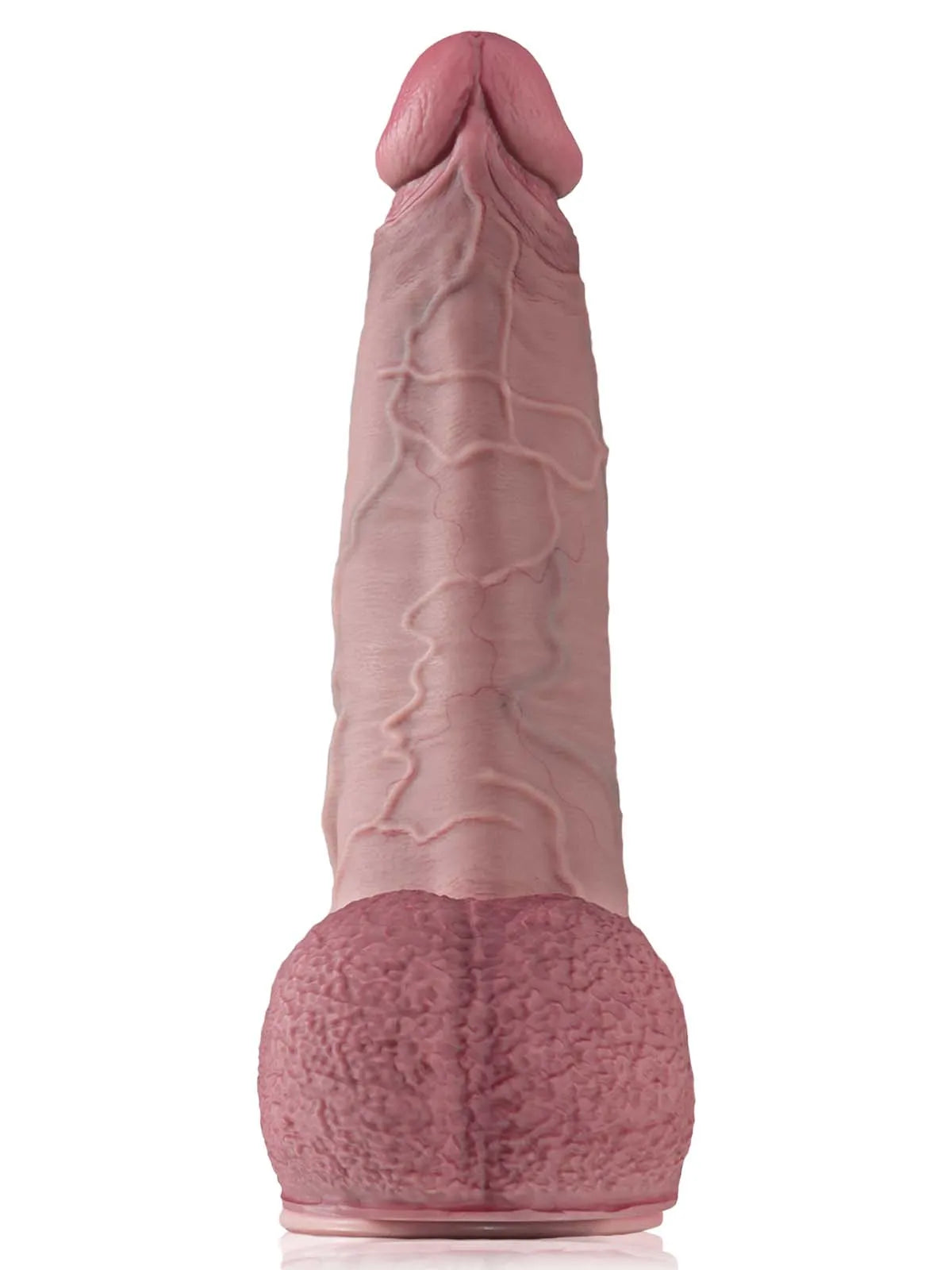 40,6 cm Gigantisk Böjd Dildo med Extra Tjockt Skaft & Svullna Testiklar