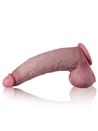40,6 cm Gigantisk Böjd Dildo med Extra Tjockt Skaft & Svullna Testiklar