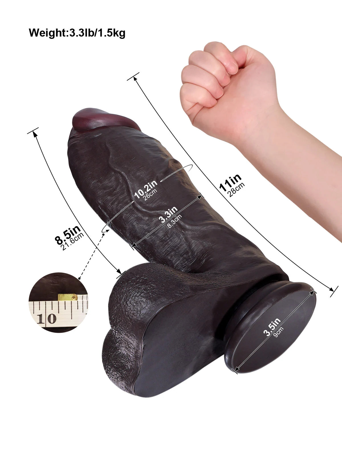 Austin: 28 cm XXL Dildo i Svart med 8,3 cm Diameter