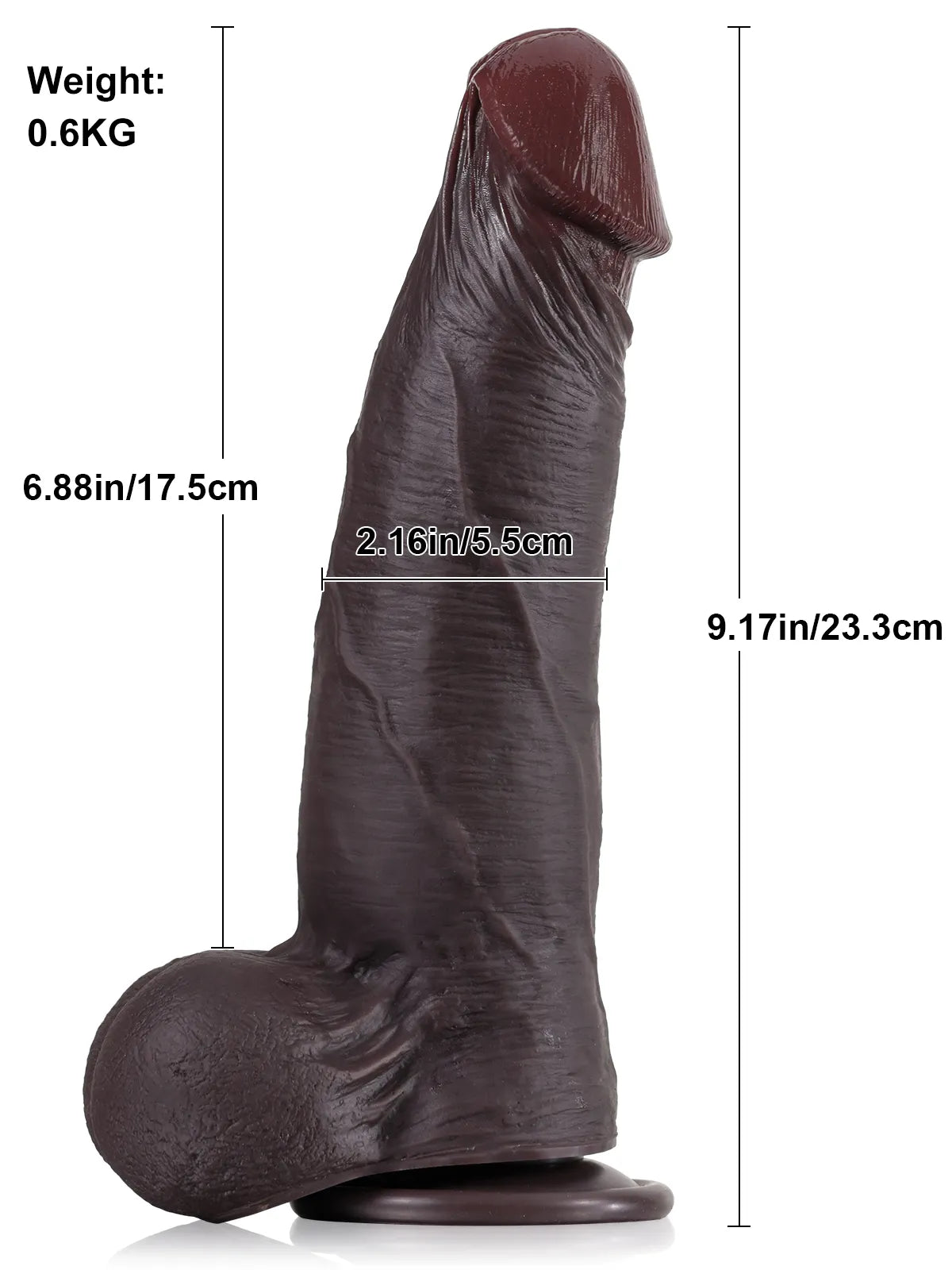 23,3 cm Svart Realistisk Dildo med Rörlig Hud och Rörliga Testiklar