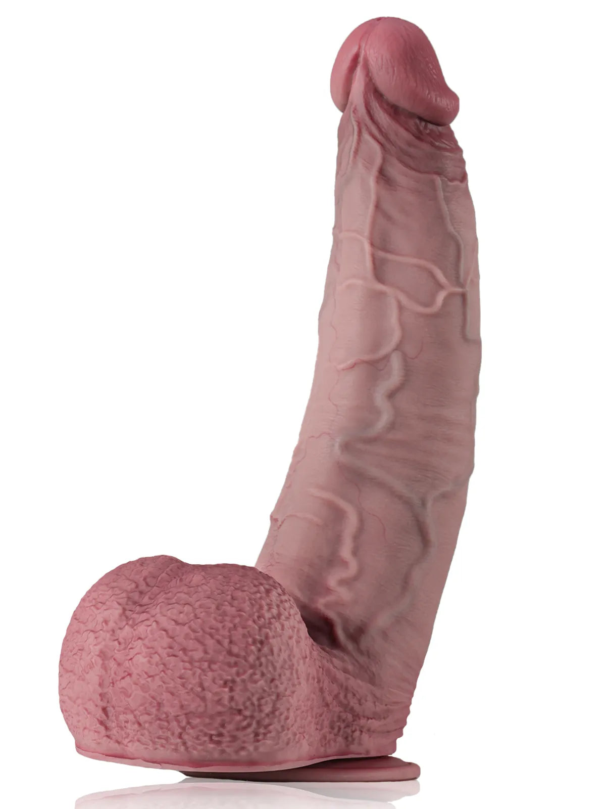 40,6 cm Gigantisk Böjd Dildo med Extra Tjockt Skaft & Svullna Testiklar