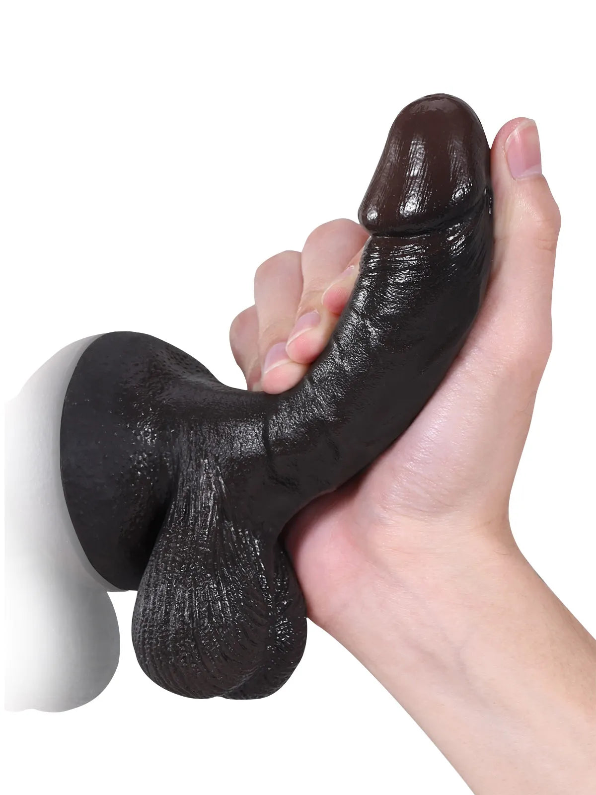 15,8 cm Liten Mjuk Realistisk Svart Dildo med Rörliga Testiklar
