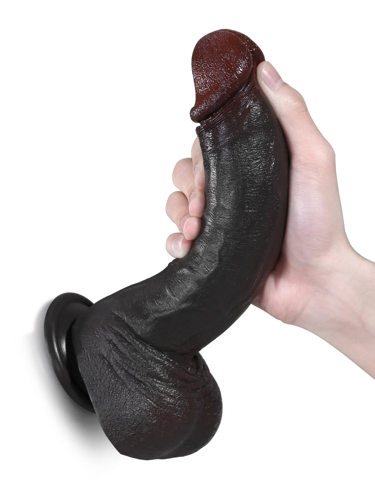 24 cm realistisk dildo i svart med rak form och tydliga ådror