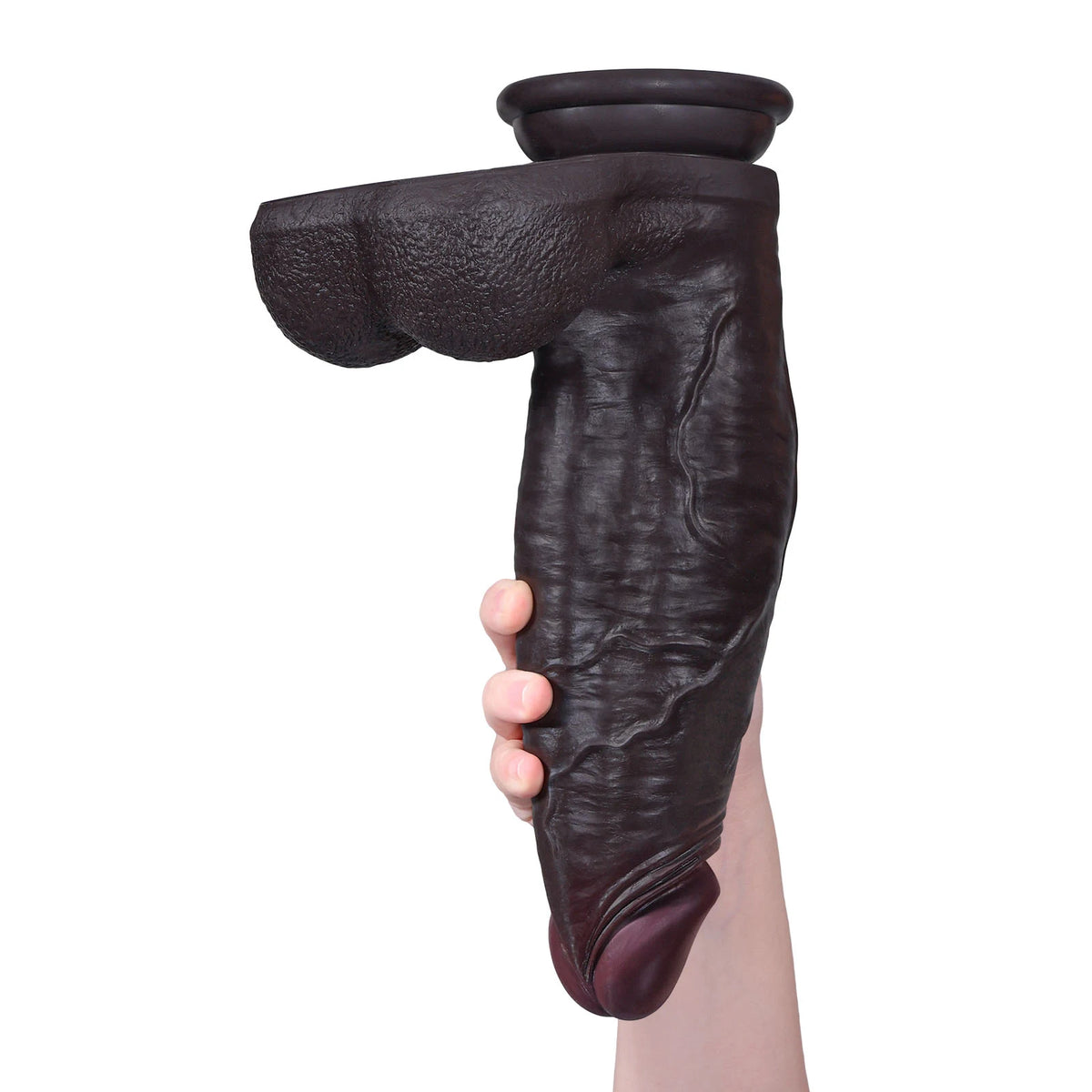 Hugo: 29,2 cm Grov Svart Dildo med 23 cm Insättbart och Hudtextur