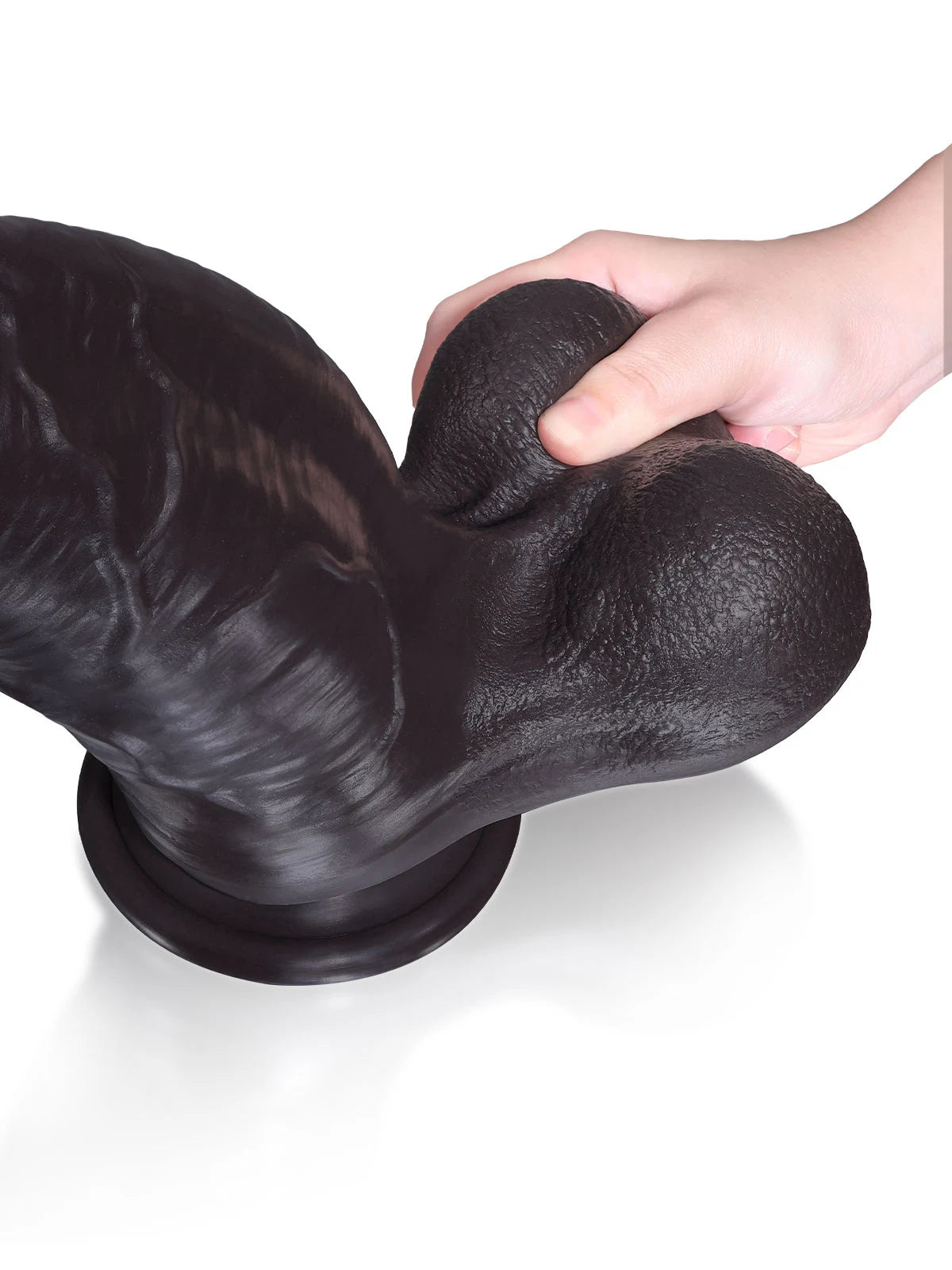 Hugo: 29,2 cm Grov Svart Dildo med 23 cm Insättbart och Hudtextur