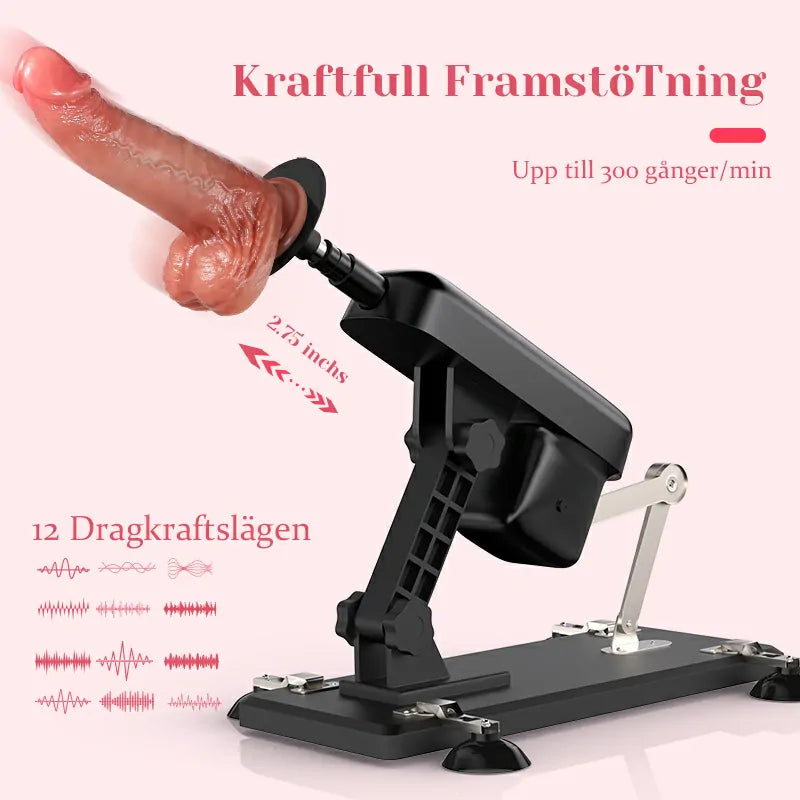Dildo Maskin med Stötfunktion – Automatiskt Justerbar, 12 Lägen, 300 Stötar/Min